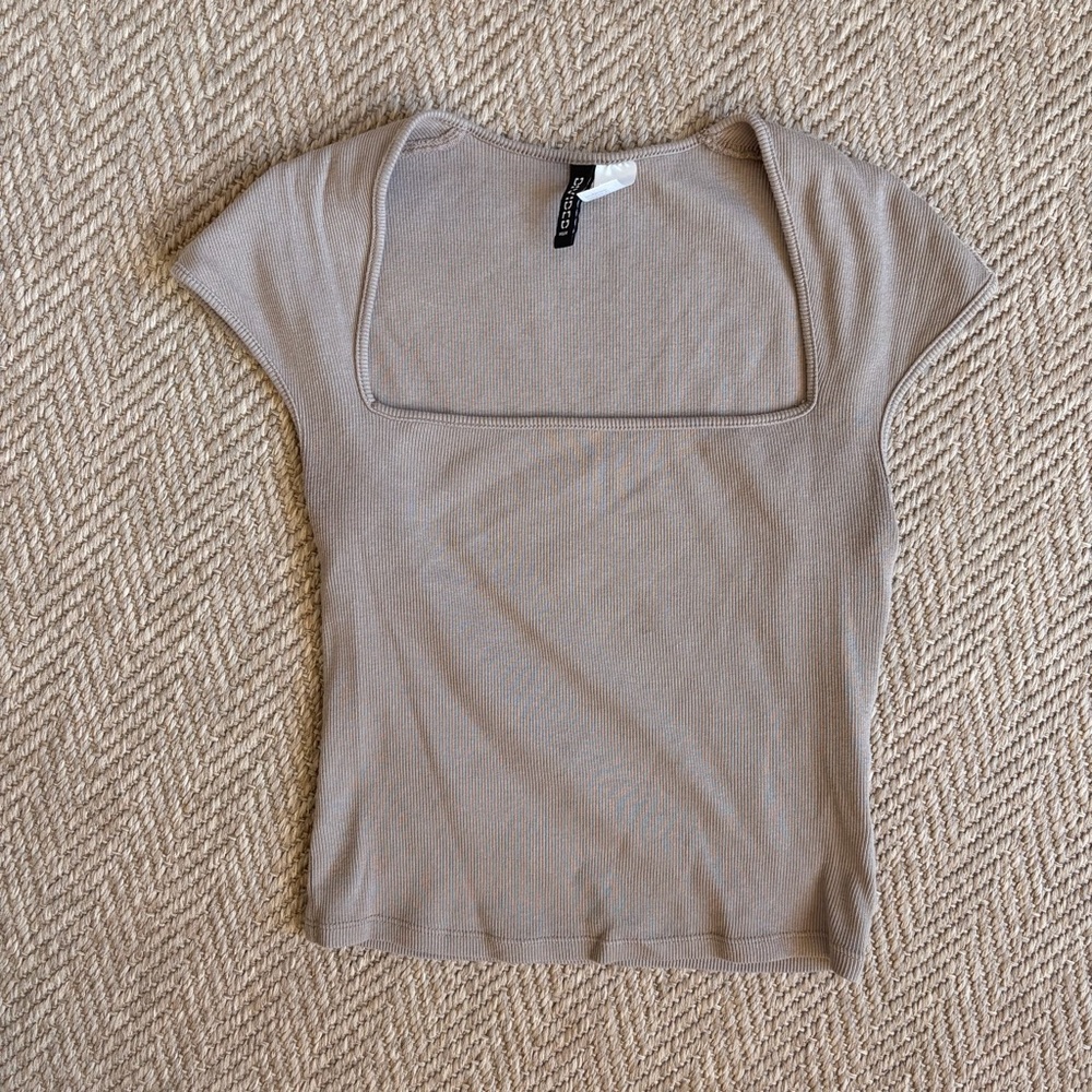 H&M Brown Square Neck Short Sleeve Top Size Small